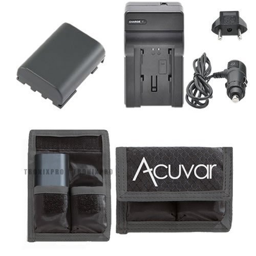 NB-2LH Battery + Charger for Canon EOS-350D, EOS-400D, 50, 400, 500, 60, ZR-100, ZR-200, Zr-300, ZR-400, ZR-500, ZR-600, ZR-700 and more + Acuvar Battery Pouch