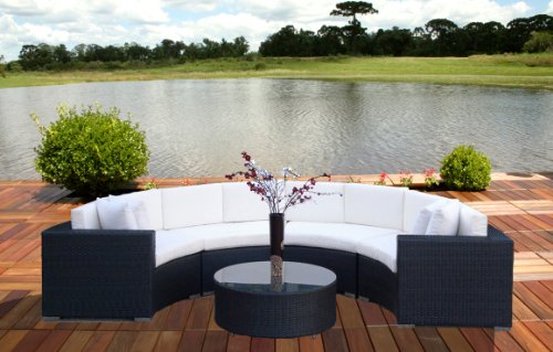 Outdoor Wicker Furniture All Weather Resin 5pc Round Patio Sectional Modular Sofa Set