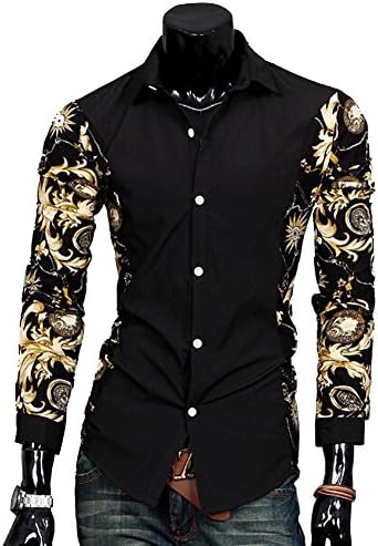 Men's Fashion Long Sleeve Floral Print Slim Shirt