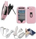 3n1 Combo Apple iPhone - Pink Premium Leather Case with Removable Video Stand Rotating Belt Clip - Bundled with Screen Protector, 12v Rapid Premium Car Charger and Home Travel Wall AC Adapter Charger (Not Compatible with 1st Generation iPhone)
