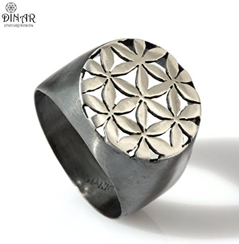 Women Silver signet ring, flower of life oxidized floral statement ring flower of life handmade silver ring