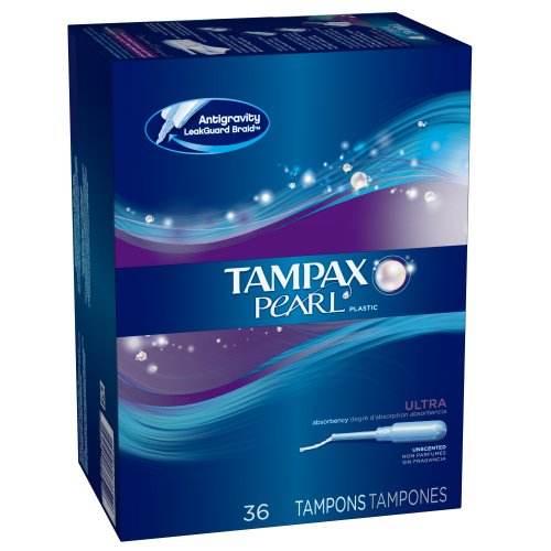 Tampax Pearl Plastic, Ultra Absorbency, Unscented Tampons, 36 Count (Pack of 2)