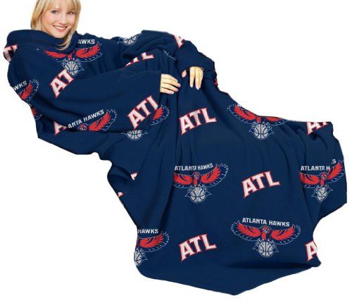 NBA Atlanta Hawks Adult Comfy Throw, Officially Licensed Blanket with Sleeves by Northwest "Repeat" Design