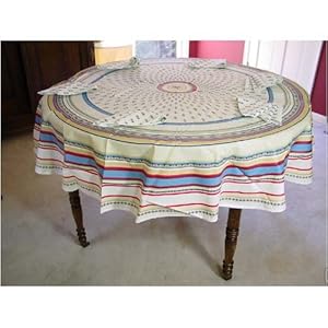 Round Provence Colorful Print coated cotton tablecloth with napkins