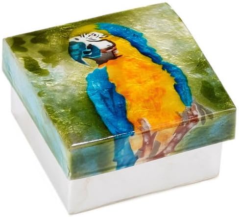 3" Blue Macaw Parrot Bird Decorative Capiz Shell Trinket Box Gift