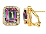 7.25 cttw 14K Yellow Gold Plated 925 Sterling Silver and Genuine Emerald Cut Mystic Rainbow Topaz Earrings - gold-plated