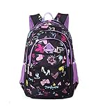 Eshops Colorful Pattern School Backpacks for Girls Book Bags in Primary School Black/Purple
