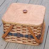 Amish Handmade Square Double Pie Basket w/Inside Tray, Lid, and Two Swinging Carrier Handles IN BLUE