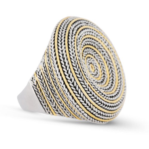 JanKuo Jewelry Curve Plus Size Two Tone Antique Style Cocktail Ring Ship in Gift Box