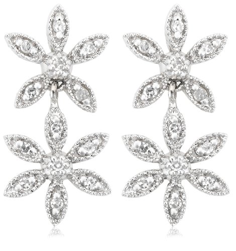 14k White Gold Double Flower Drop Earrings (1 cttw, L-M Color, I2-I3 Clarity)