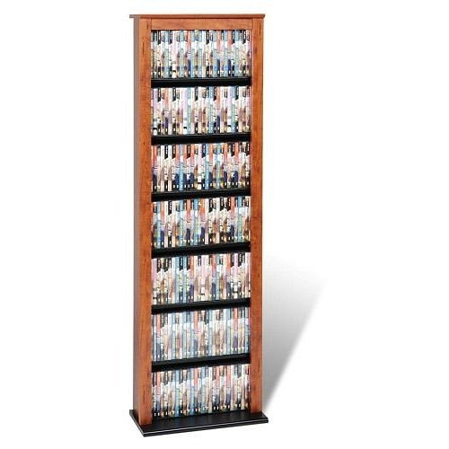 Prepac Slim Barrister CD DVD Media Storage Tower in Cherry and Black
