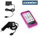 Hot Pink Durable Rubber Soft Silicone Skin Cover Case + Rapid Car Charger + Home Travel Charger for Verizon Samsung I900 I910 Omnia Smartphone