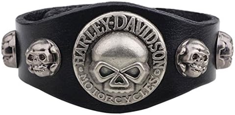Mens Legend Fashion Cool Skull Wide Rope Leather Bracelets Women Wristband Cuff Bangle Jewelry (Black)