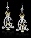 Christian Audigier Crystal Set Logo Earrings in Sterling Silver with 18k Gold Plate Vermeil Detailing
