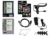 iShoppingdeals - Black/Pink Soft Skin Case + Car Charger + AC Travel Charger + USB Data Cable + Headphone + Screen Protector + Fishbone Keychain for Ectaco Jetbook Lite eBook Reader