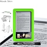 Premium Grade Barnes & Noble Nook Silicone Skin Cover Case (Green) + 4-inch eBigvalue(TM) Determination Hand Strap