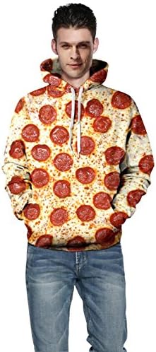 Highbest Adults Casual Printed Pockets Drawstring Hoodie Sweatshirt (Small, Pizza)