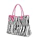 Large Quilted Zebra Print Tote Bag - Pink/Black (18x14.5x7)