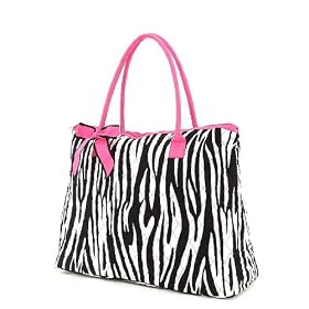 Large Quilted Zebra Print Tote Bag - Pink/Black (18x14.5x7)