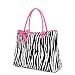 Large Quilted Zebra Print Tote Bag - Pink/Black (18x14.5x7)