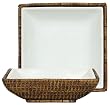 Woven Rattan Square Basket with Medium White Ceramic Wedge Bowl 10 1/2" x 10 1/2" x 3"H