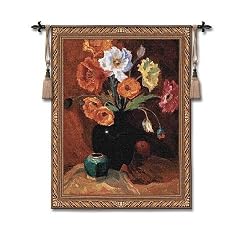 Colorful Poppies Tapestry Wallhanging Comes With Wall Hanging Rod and Tassels
