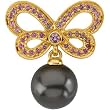 18K Yellow Gold Tahitian Cultured Near Round Dark Grey "A" Quality Pearl and Pink Sapphire Brooch