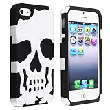 eForCity Hybrid Rubber Case Compatible with Apple® iPhone® 5, Black Skin / White Skull Hard