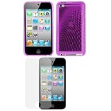 GTMax Melody Purple Gel Cover Case + LCD Screen Protector for Apple iPod Touch 4th Generation