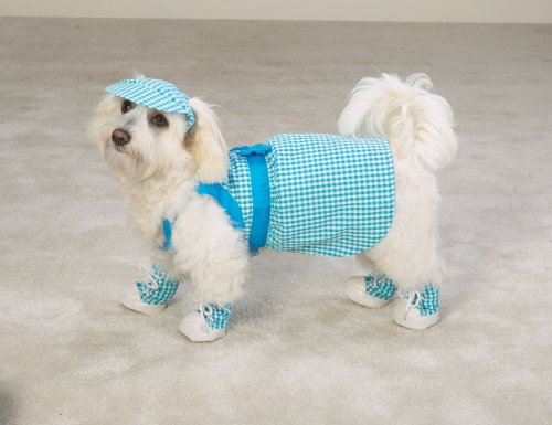 East Side Collection Blue Gingham Dog Dress w/Matching Dog Hat, Collar & Lead -Small