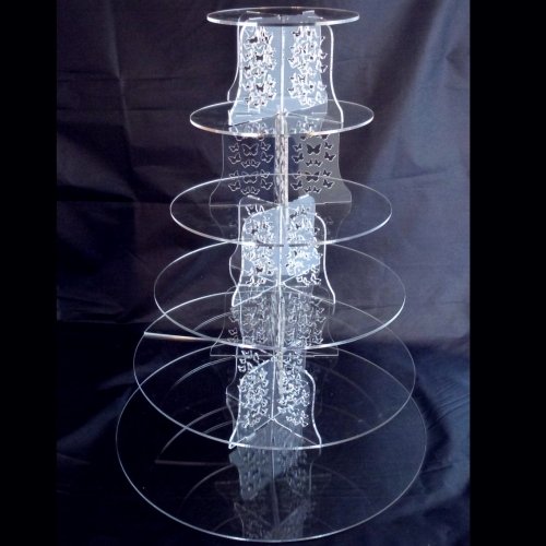 Six Tier Clear Acrylic Round Butterflies Wedding and Party Cake Stand Size 150mm 190mm 240mm 285mm 335mm 390mm Stand Height 500mm Six Tier Clear Acrylic Round Butterflies Wedding and Party Cake Stand Size 150mm 190mm 240mm 285mm 335mm 390mm Stand Height 500mm