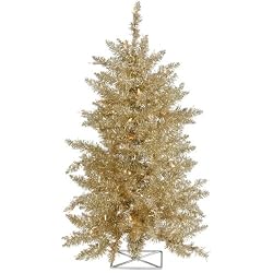 3' Pre-Lit Sparkling Champagne Artificial Tinsel Christmas Tree - Clear Lights