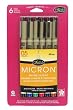 Sakura 30062 6-Piece Pigma Micron Clam Ink Pen Set, Black