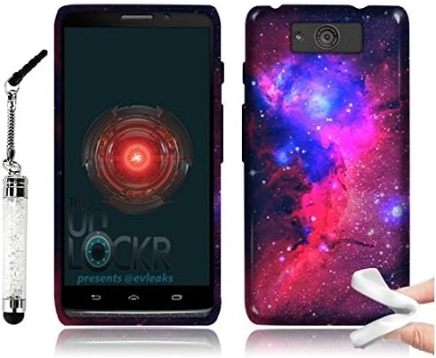 Tadnil Bundle Motorola Droid Ultra XT1080 Maxx XT1080M Flexible Slim Silicone TPU Skin Protector Cover Case - Hot Pink Sky Galaxy Nebula + Crystal Stylus