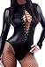 ZKESS Women's Long Sleeve Club Bodysuit Leather Lingerie Medium Size Black