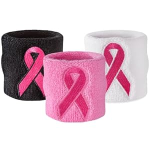 Suddora Black - Pink Ribbon Sweat Wristband - Breast Cancer Awareness Sport Athletic Sweatband