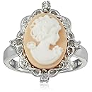 Sterling Silver Pink Cameo Ring with Created White Sapphire, Size 7