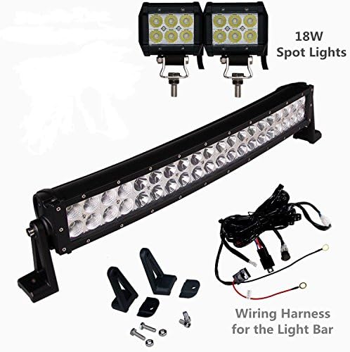 YIYU SUJIAO 22 Inch Curved 120W LED Offroad Light Bar Work Lights Flood Spot Combo Beam with Wiring Harness and 2 Pcs 18w Spot Lights
