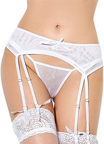 Pkman™Sexy Women's Garter Belt Double Layered Mesh with Adjustable Suspender Belt and Easily Clips include Plus-Size(White)