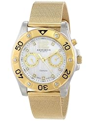 Akribos XXIV Womens AK553YG Diamond Multi-Function Mesh Bracelet Watch