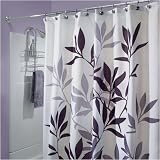 Black and Gray Leaves Fabric Shower Curtain