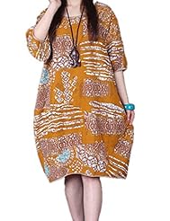 General Print Vintage Elbow Length Sleeves Cotton  Dress