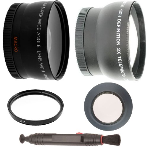 Wide Angle Lens + 2x Telephoto Lens + Multicoated UV Filter + Lenspen + Rubber Lens Hood For Nikon D3000, D3100, D5000, D5100, D7000 DSLR Cameras Attach To Nikon 18-55mm f/3.5-5.6G VR AF-S DX Nikkor Lens And Nikon 55-200mm ED AF-S DX Lens