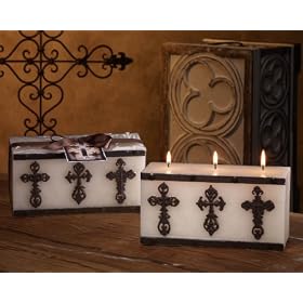 Pack of 2 Gothic Cross 3-Wick Warm Amber Scented Brick Candles by CC Home Furnishings