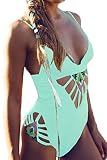Elady Sexy One-Piece Monokini Lake Blue Padded Swimsuit Hollow Out Beachwear Women Bikini (S)