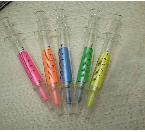 5-Piece 13.5cm Syringe Needle Tube Highlighter Fluorescent Pen - Color Random