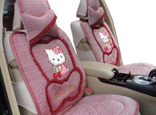 EMS Shipping 8pcs Kitty Pattern Ice Silk Auto Car Seat Cover Accessories Set (Model: Zj000166)