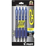 Pilot G2 Retractable Premium Gel Ink Roller Ball Pens, Bold Point, 4-Pack, Blue Ink (31084)