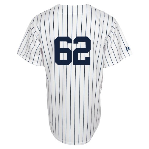 MLB Men's New York Yankees Joba Chamberlain White/Navy Pinstrps Home Short Sleeve 6 Button Synthetic Replica Baseball Jersey Spring 2012  (White/Navy Pinstrps, XX-Large)