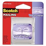 Scotch&reg; Tear-By-Hand Packaging Tape, 1.88" x 629", 1-1/2" Core, Clear